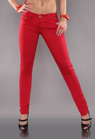 Low Cut Skinny Leg Ladies Jeans - Red - Size XL (14) - Click Image to Close
