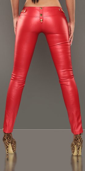Leather Look Skinny Leg Pants with Zips & Studs - Red - Size S - Click Image to Close