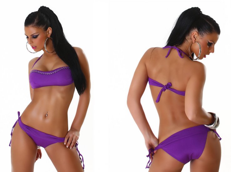Purple Halter Neck Bikini with Rhinestones - Size M - Click Image to Close