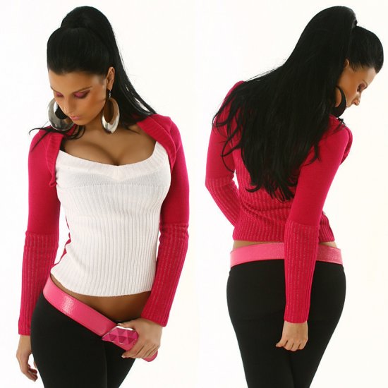Funky Diva Pink & White 2-Tone Bolero Style Sweater - Size S/M - Click Image to Close