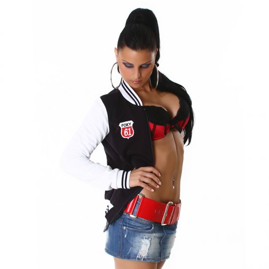 Funky Diva College Style Baseball Jacket - Navy/White - Size S/M - Click Image to Close
