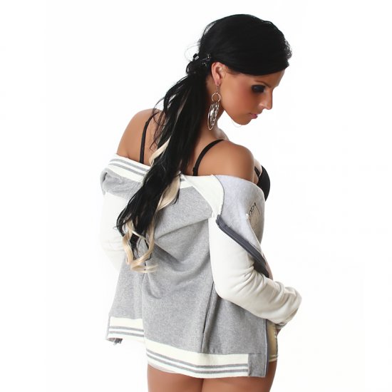 Funky Diva College Style Baseball Jacket - Light Grey - Size S/M - Click Image to Close