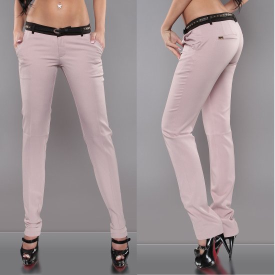 Straight Leg Dress Pants with Studded Belt - Dusty Rose - Size L - Click Image to Close