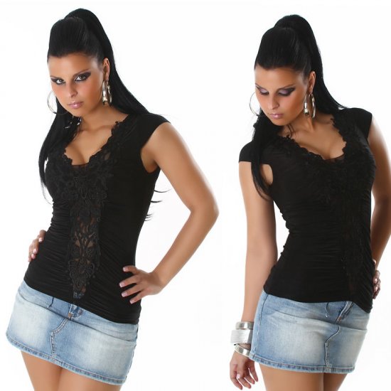 Ladies Party Top with Lace Front - Size S/M - Black - Click Image to Close