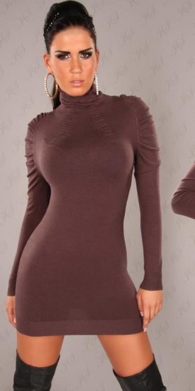Long Turtleneck Jumper with Ruching - Brown - Size L/XL - Click Image to Close