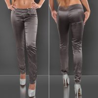 Skinny Leg Silky Pinstripe Pants with Belt - Grey - Size M