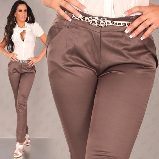 Skinny Leg Pants with Leopard Belt - Brown Size 14 - Click Image to Close