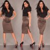 Pencil Cotton Poly Skirt with Ties - Brown - Size 8