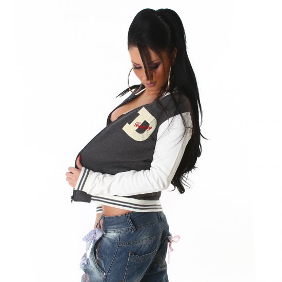 Funky Diva College Style Baseball Jacket - Grey - Size L/XL - Click Image to Close