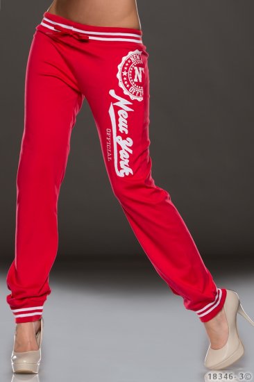 New York Cotton Sweat Pants - Red/White - Size S - Click Image to Close
