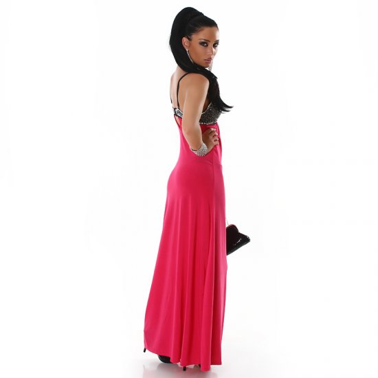 Long Cocktail Evening Dress with Sequined Bust - Fuschia - M/L - Click Image to Close