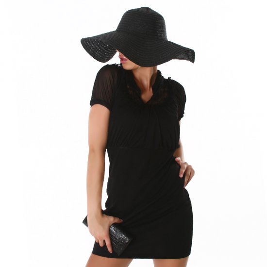 Black Mini Dress with Collar - Size M/L - Click Image to Close