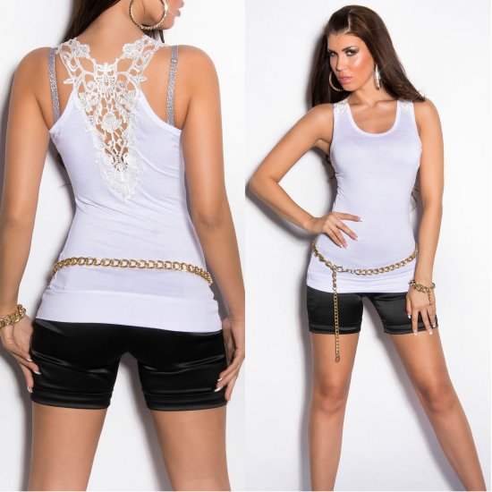 Ladies Singlet Style Tank Top with Lace Back - Size S/M - White - Click Image to Close
