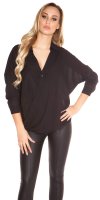Sheer Wrap Blouse Shirt with Batwing - Black - Size S/M