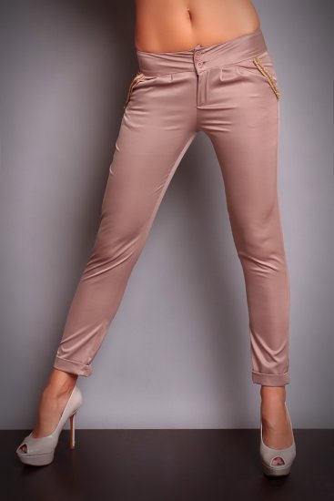 Latte Coloured Pants with Gold Trim Pockets - Size XL - Click Image to Close