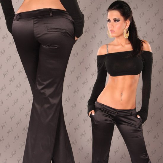 Low Rise Silky Black Pants - Size 10 (M) - Click Image to Close