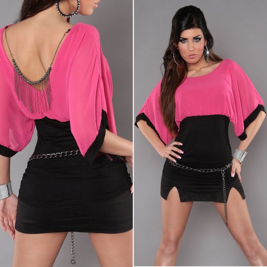Batwing Two-Tone Top with Necklace at Back - Hot Pink - Click Image to Close