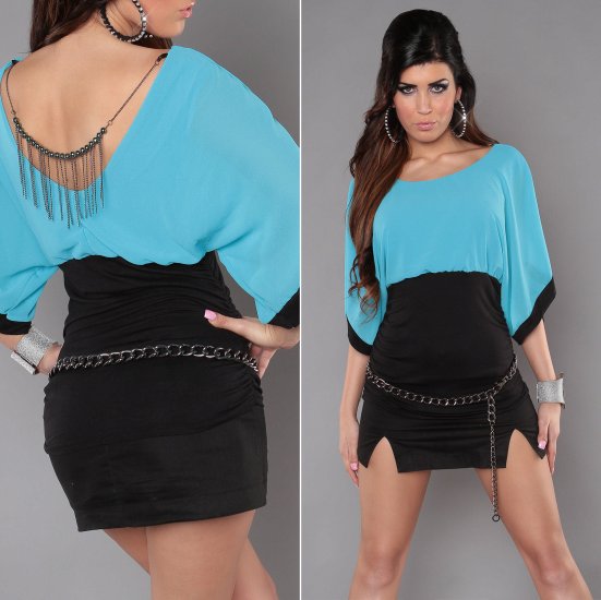 Batwing Two-Tone Top with Necklace at Back - Turquoise - Click Image to Close