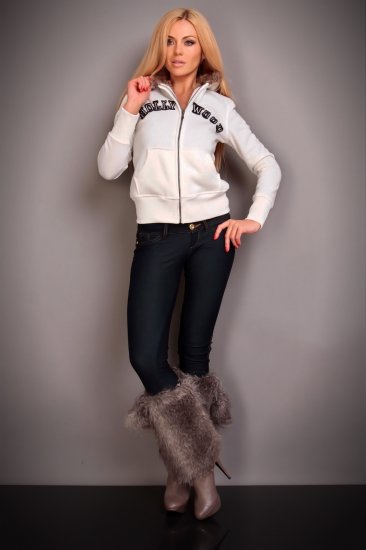 Cream HOLLYWOOD Zip Up Jacket with Fur Edged Hood - Size S - Click Image to Close