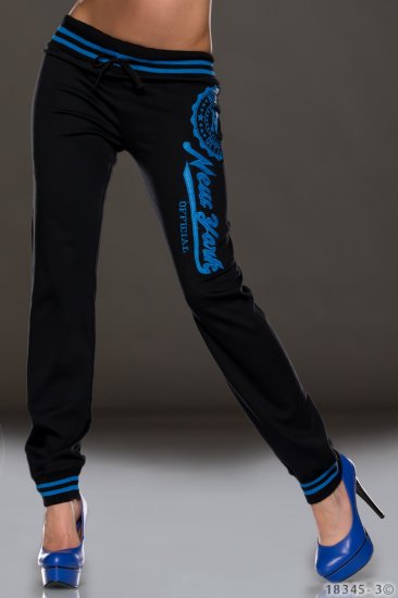 New York Cotton Sweat Pants - Black/Blue - Size S - Click Image to Close