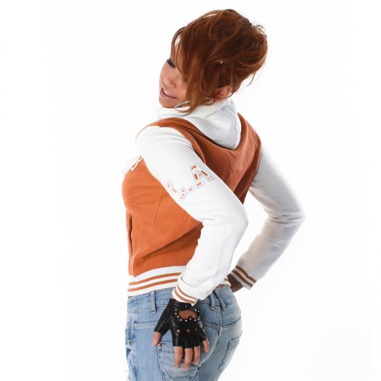Hooded Baseball Jacket - Orange - Size S/M - Click Image to Close